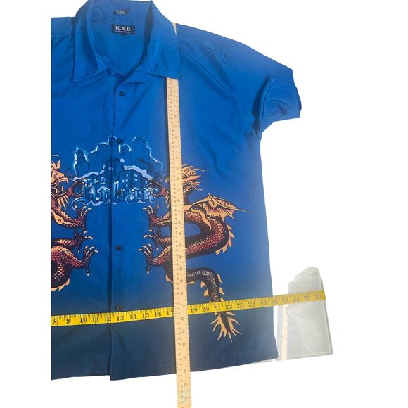 Y2K‎ KAD Clothing Twin Dragons Print Button Down Short Sleeve Shirt, Size XL - Picture 8 of 9